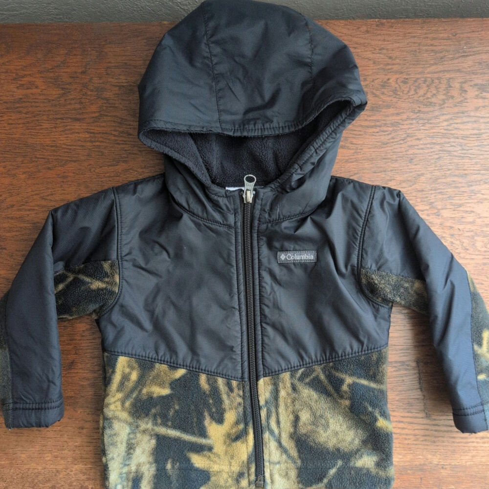 Columbia Jacket Fleece Baby 12-18 Months Black Camo Hooded Full Zip Up Nylon